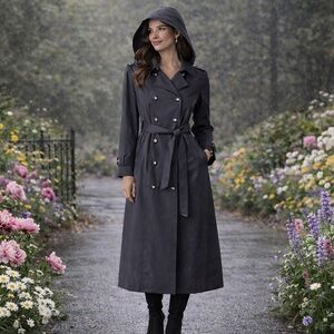 NWOT Rachel Zoe Double Breasted Hooded Raincoat | Belted Trench Coat Size M